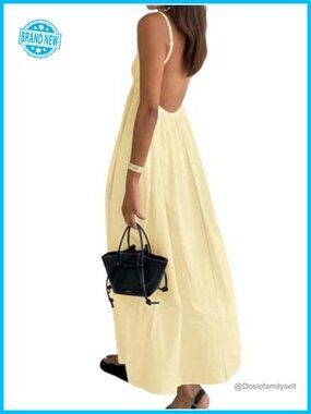 Backless V-Neck Maxi Dress with Adjustable Straps & Pockets
